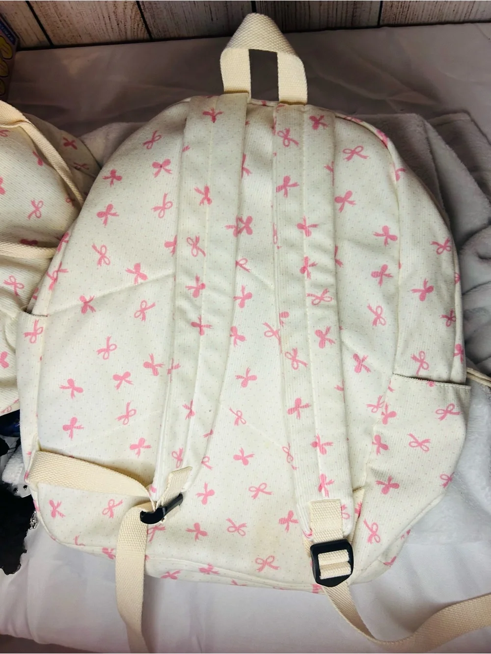 Cream Kids Backpack and lunch bag with Pink Bow Print